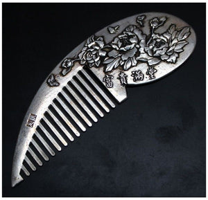 Collectibles Handwork Tibet Silver Carved Flower Beautiful Wealth Comb