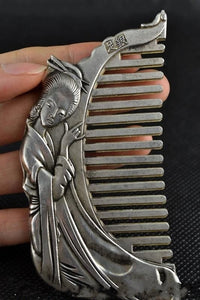 Collectible Handwork White Copper & Tibet Silver Carving Beautiful Usable Beauty Comb