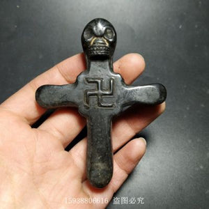 Exquisite iron meteorite skeleton cross Trinket