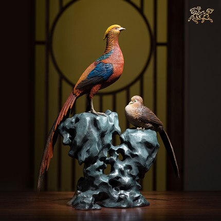 Mascot Chinese Culture Brass Bronze Statue Rich Birds Copper Crafts Home Decorations Sculpture Fengshui Ornaments