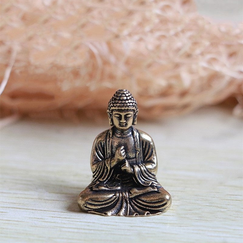 [Mini] Figurine Crafts Exquisite Buddha Sakyamuni Statue Brass Valuable Sculpture Meditating Antique Style Home Decor