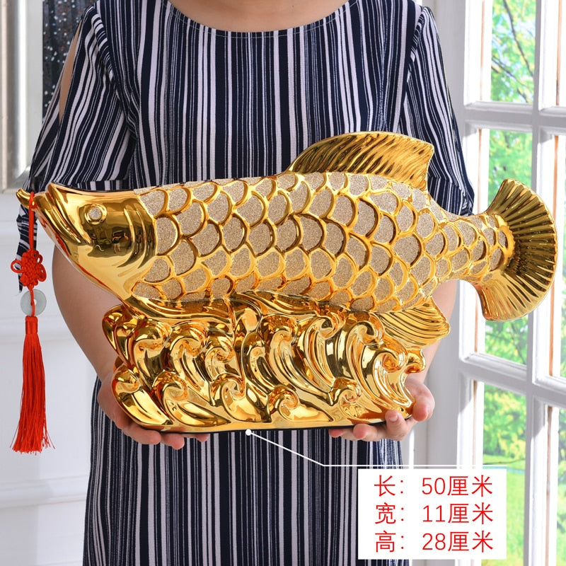 WOW # large - HOME OFFICE Company SHOP ROOM TOP COOL Efficacious Talisman Money Drawing Arowana Golden Fish FENG SHUI ART statue