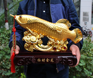 40CM large 2020 Asia Home store COMPANY office Art deco bring wealth money good luck Golden Dragon Arowana fish FENG SHUI statue