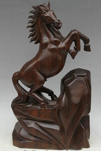 Free Shipping JP S0524 20" Chinese wood Animal stone run success Zodiac Year Horse Statue sculpture