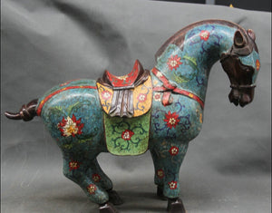 free shipping  002923 19" Chinese Folk Cloisonne Purple Bronze Zodiac Year Tang Horse Success Statue