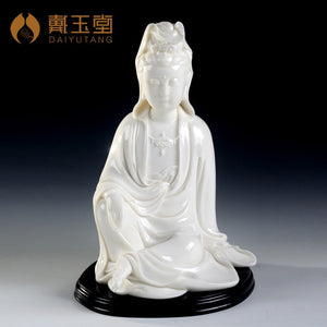 Dai Yutang Guan Yin statue, white marble ornaments home crafts/ceramics 10 inch free Kwan-Yin D01-042