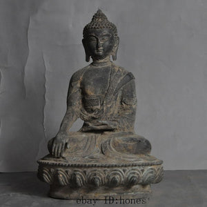 Old antique Tibet buddhism fane Pure bronze sakyamuni Shakyamuni Amitabha Buddha statue